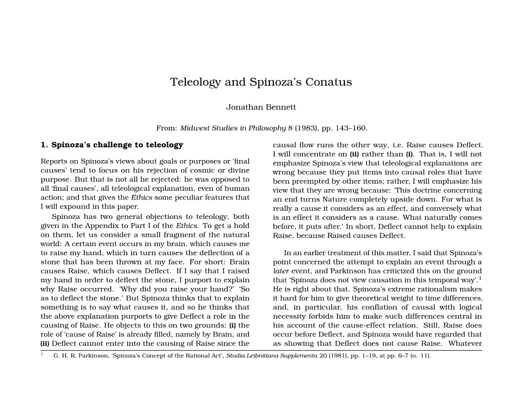 Teleology and Spinoza's Conatus