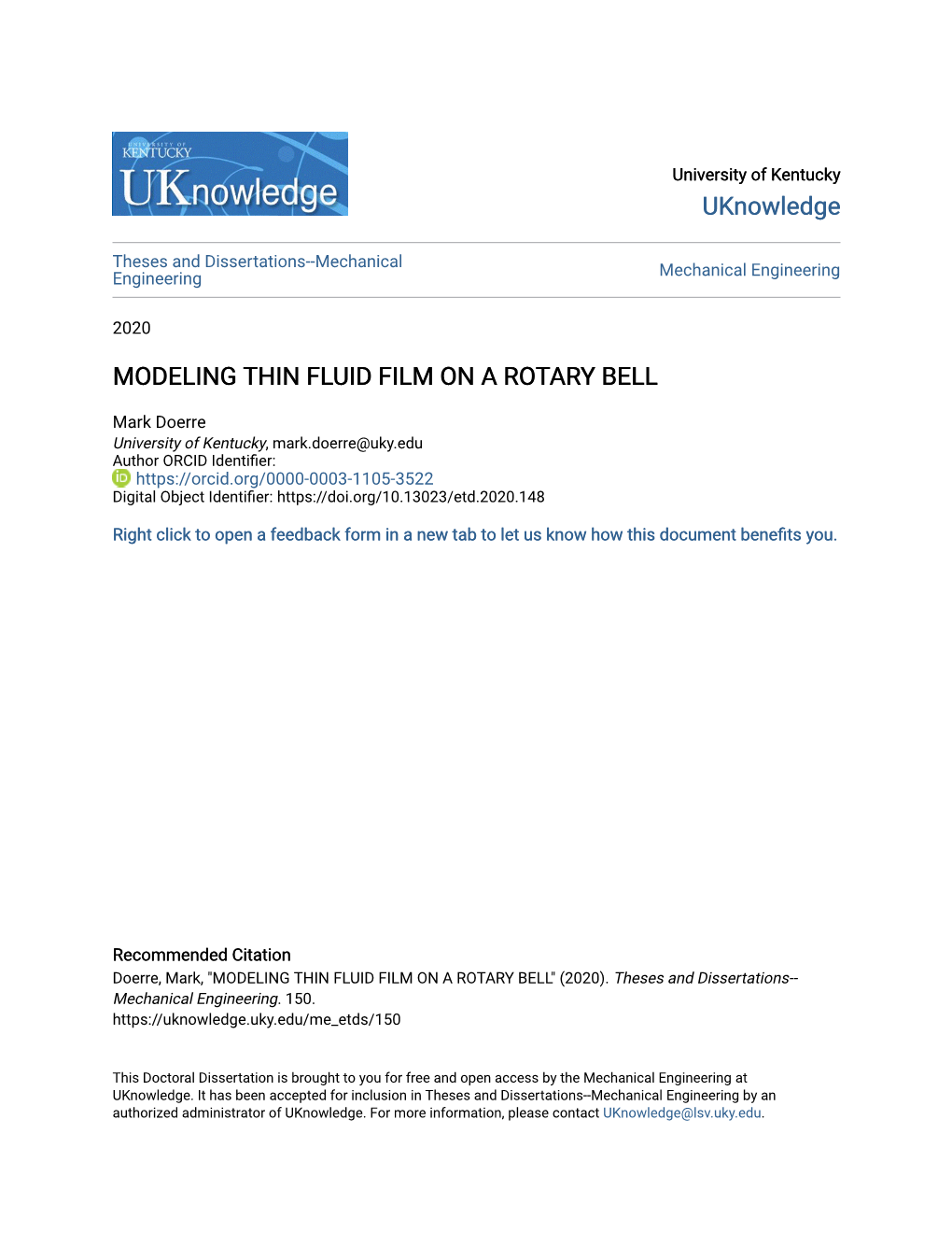 Modeling Thin Fluid Film on a Rotary Bell