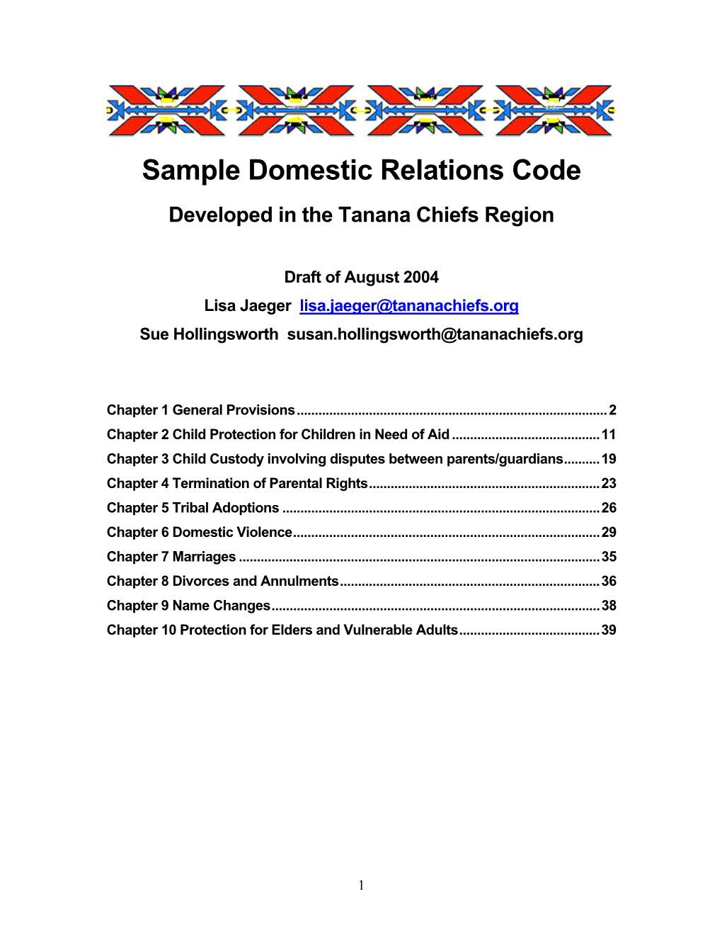 Domestic Relations Code Developed in the Tanana Chiefs Region
