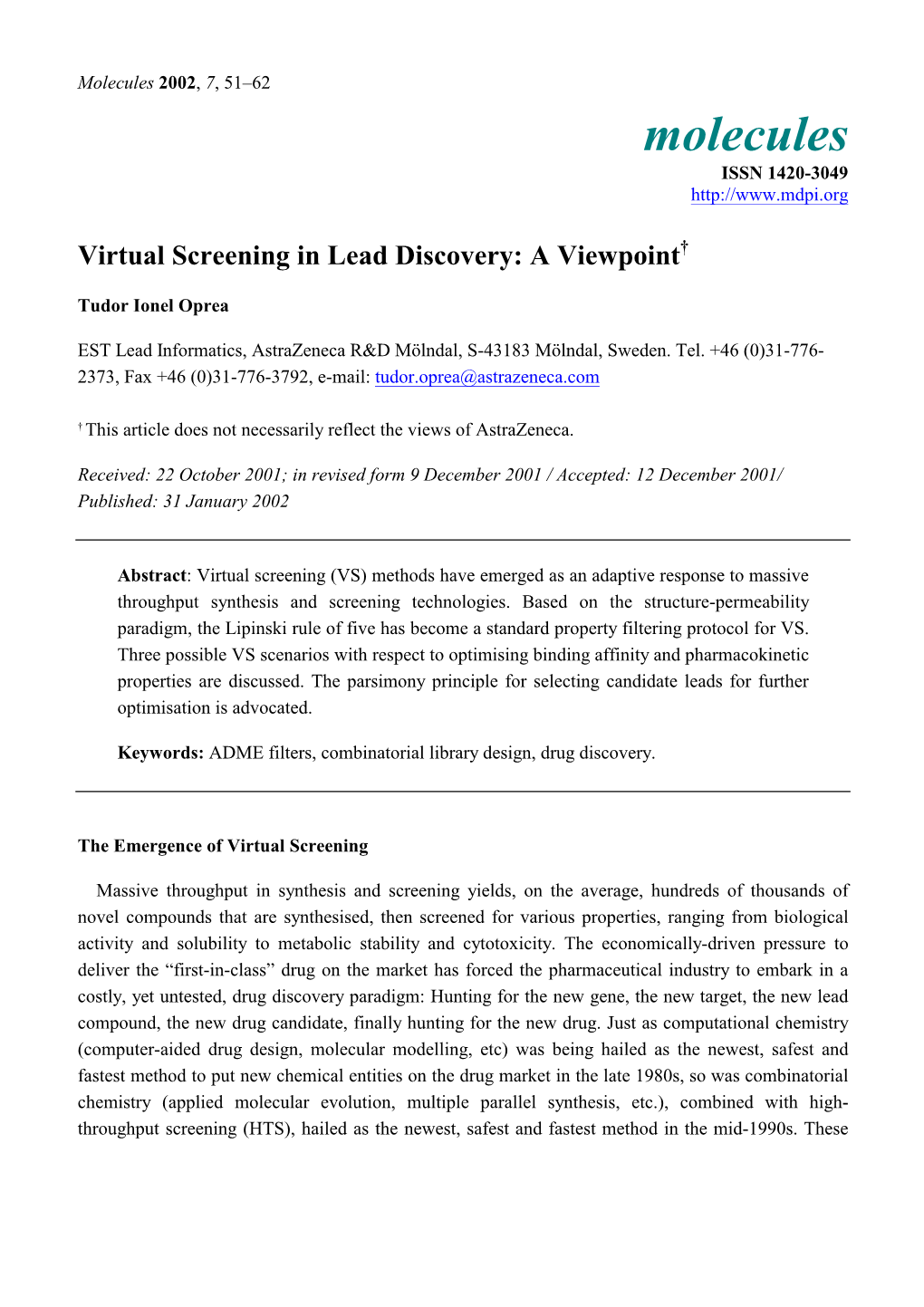 ADME Filters for Virtual Screening