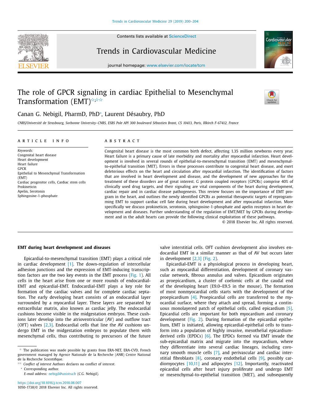 The Role of GPCR Signaling in Cardiac Epithelial to Mesenchymal R, RR Transformation (EMT)