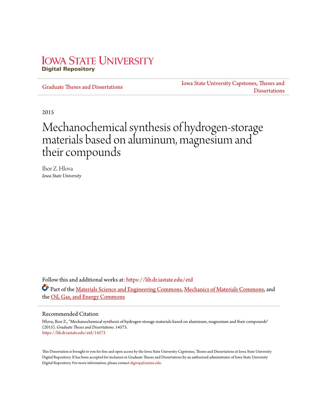 Mechanochemical Synthesis of Hydrogen-Storage Materials Based on Aluminum, Magnesium and Their Compounds Ihor Z