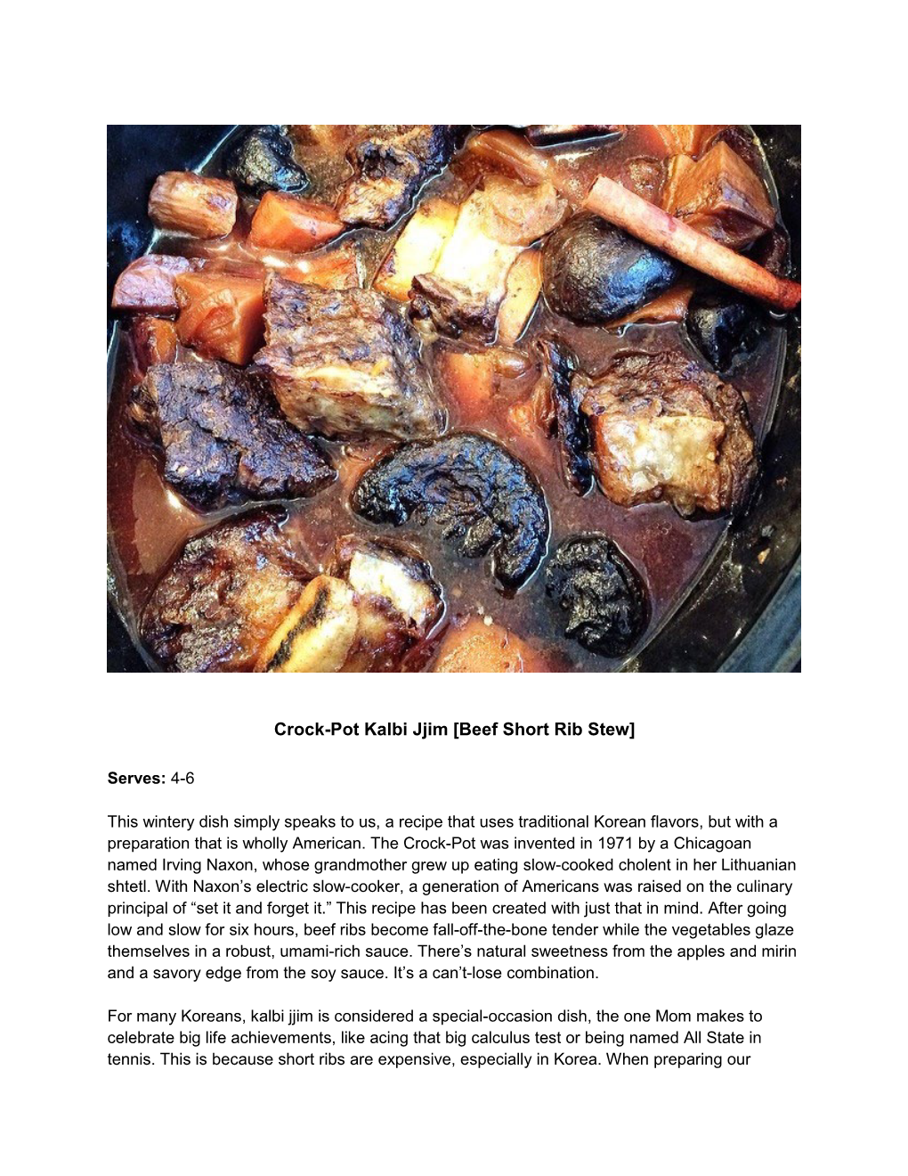 Crock-Pot Kalbi Jjim [Beef Short Rib Stew]