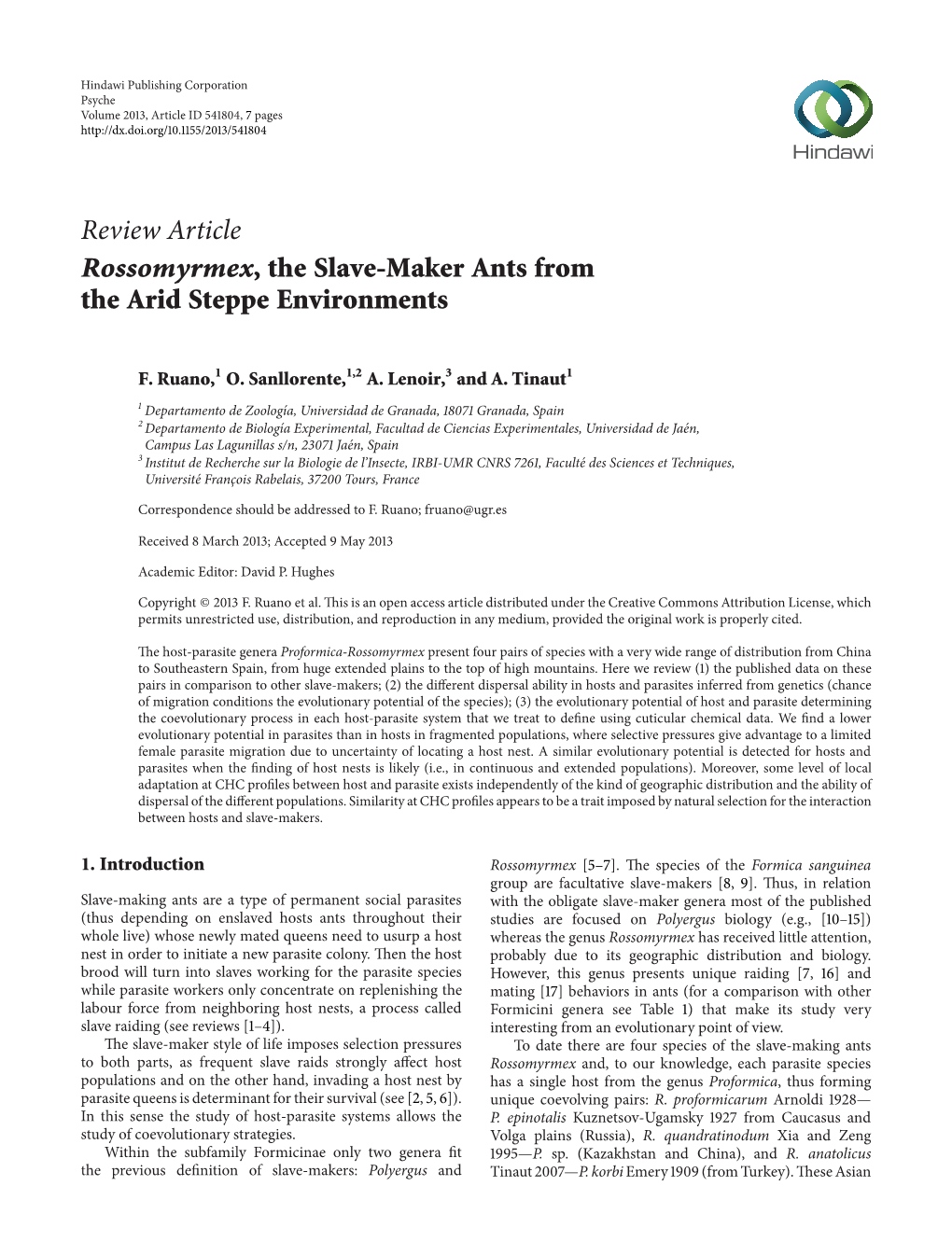Review Article Rossomyrmex, the Slave-Maker Ants from the Arid Steppe Environments
