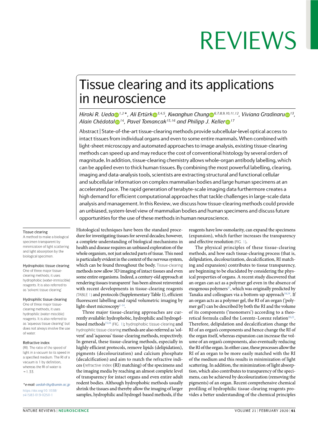 Tissue Clearing and Its Applications in Neuroscience