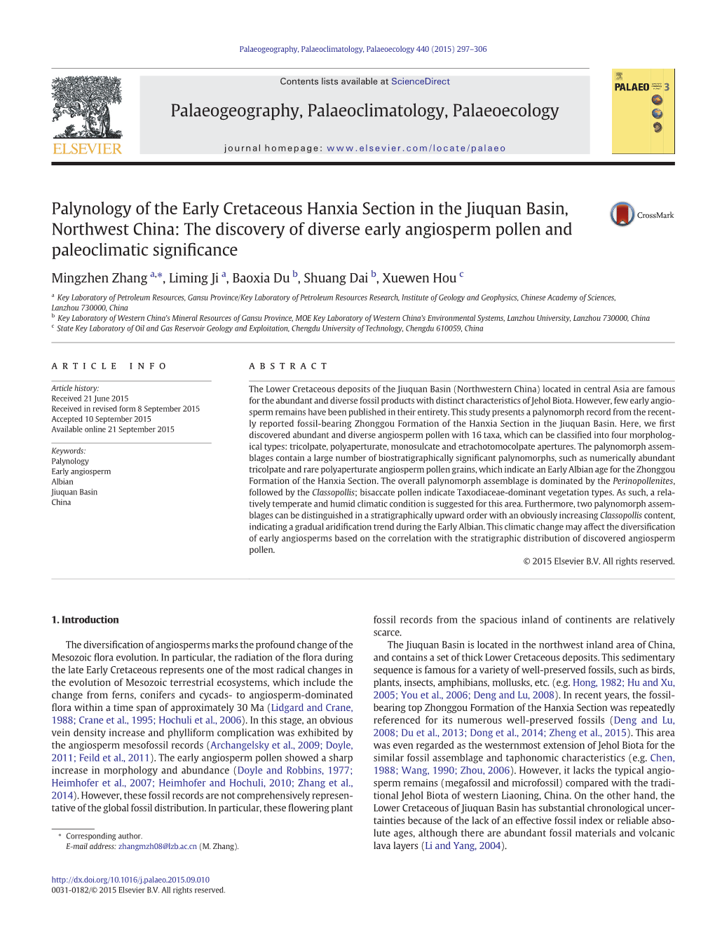 Palynology of the Early Cretaceous Hanxia Section in the Jiuquan