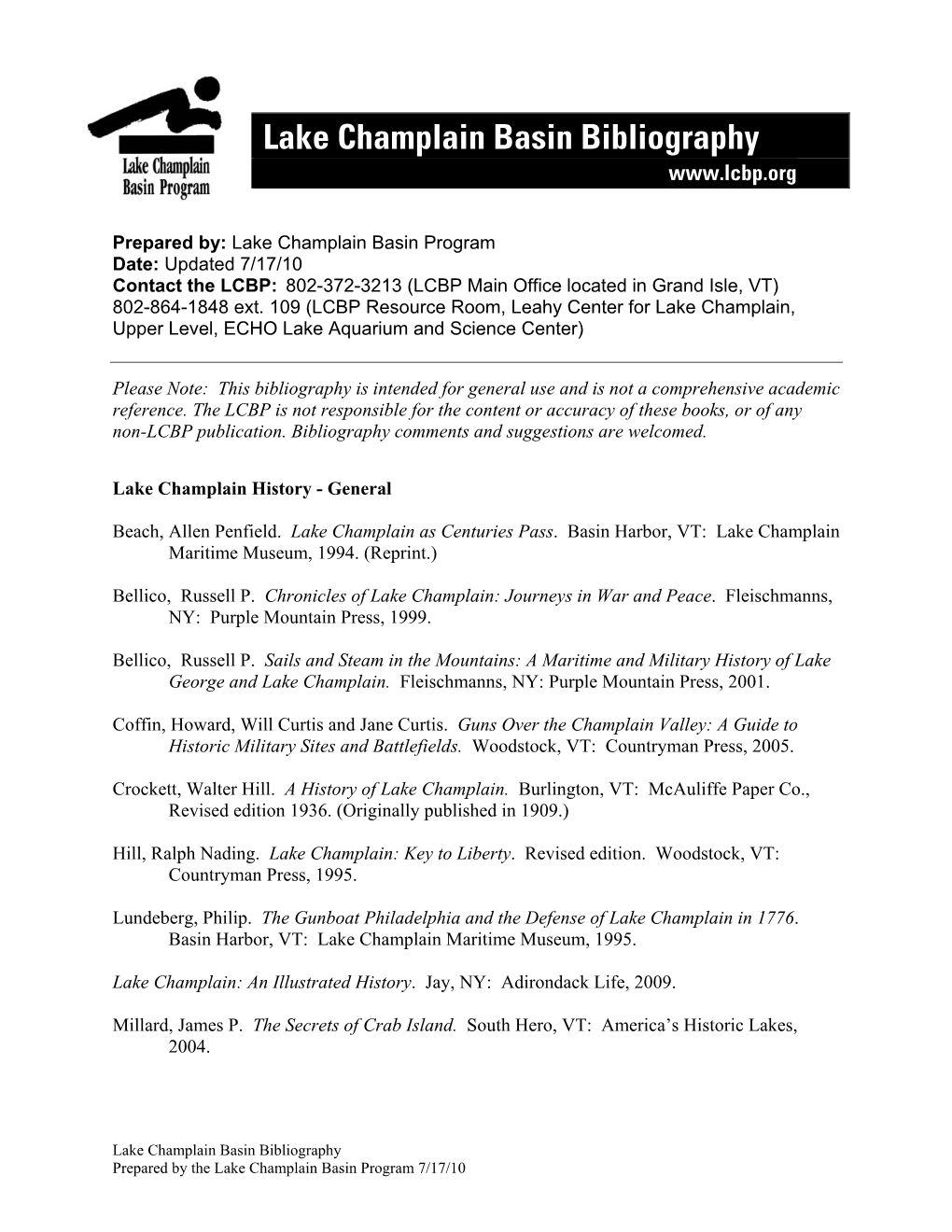 Lake Champlain Basin Bibliography