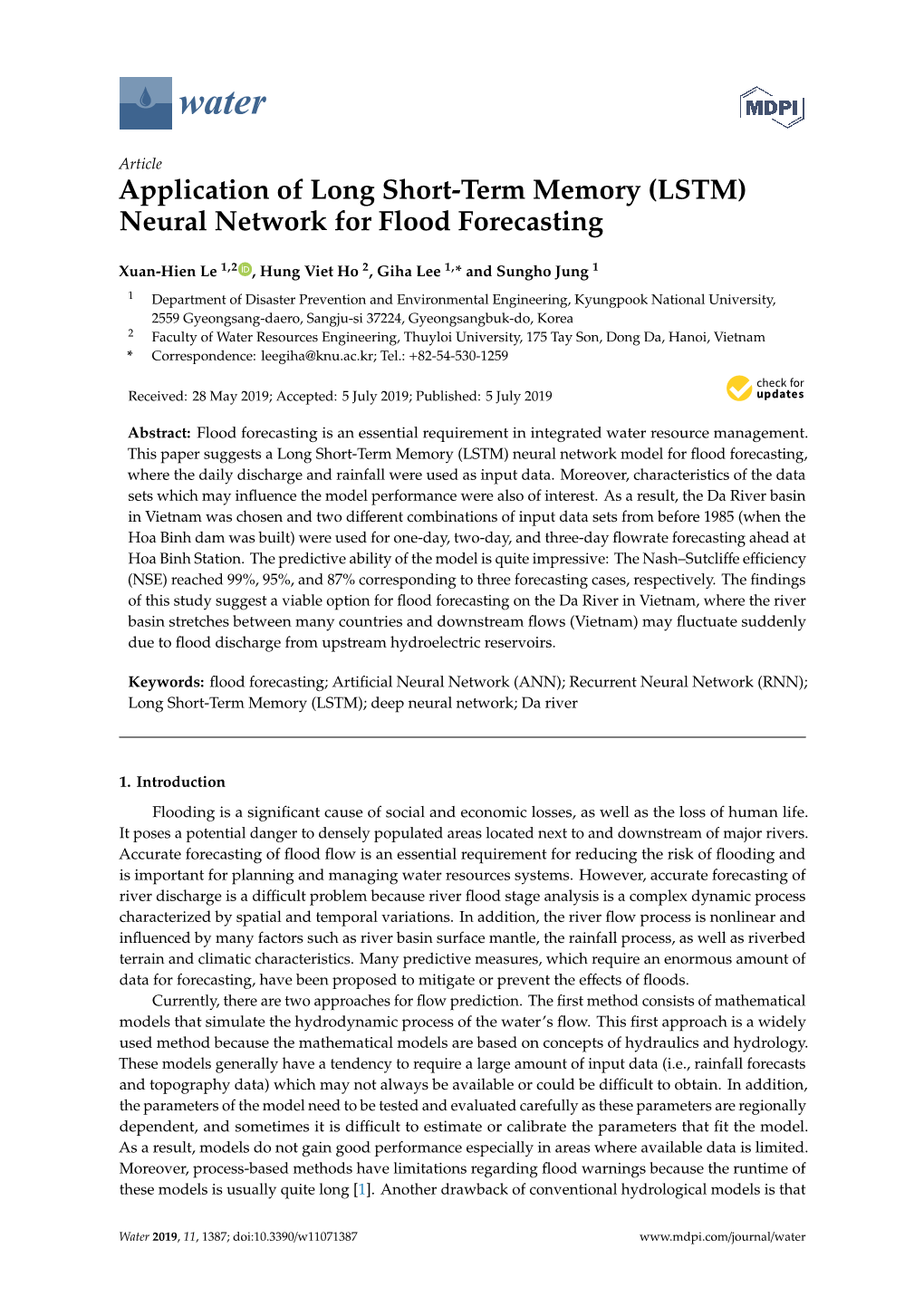 Application of Long Short-Term Memory (LSTM) Neural Network for Flood Forecasting