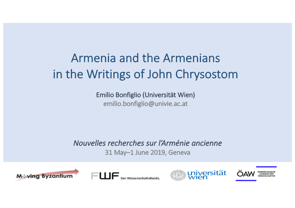 Armenia and the Armenians in the Writings of John Chrysostom