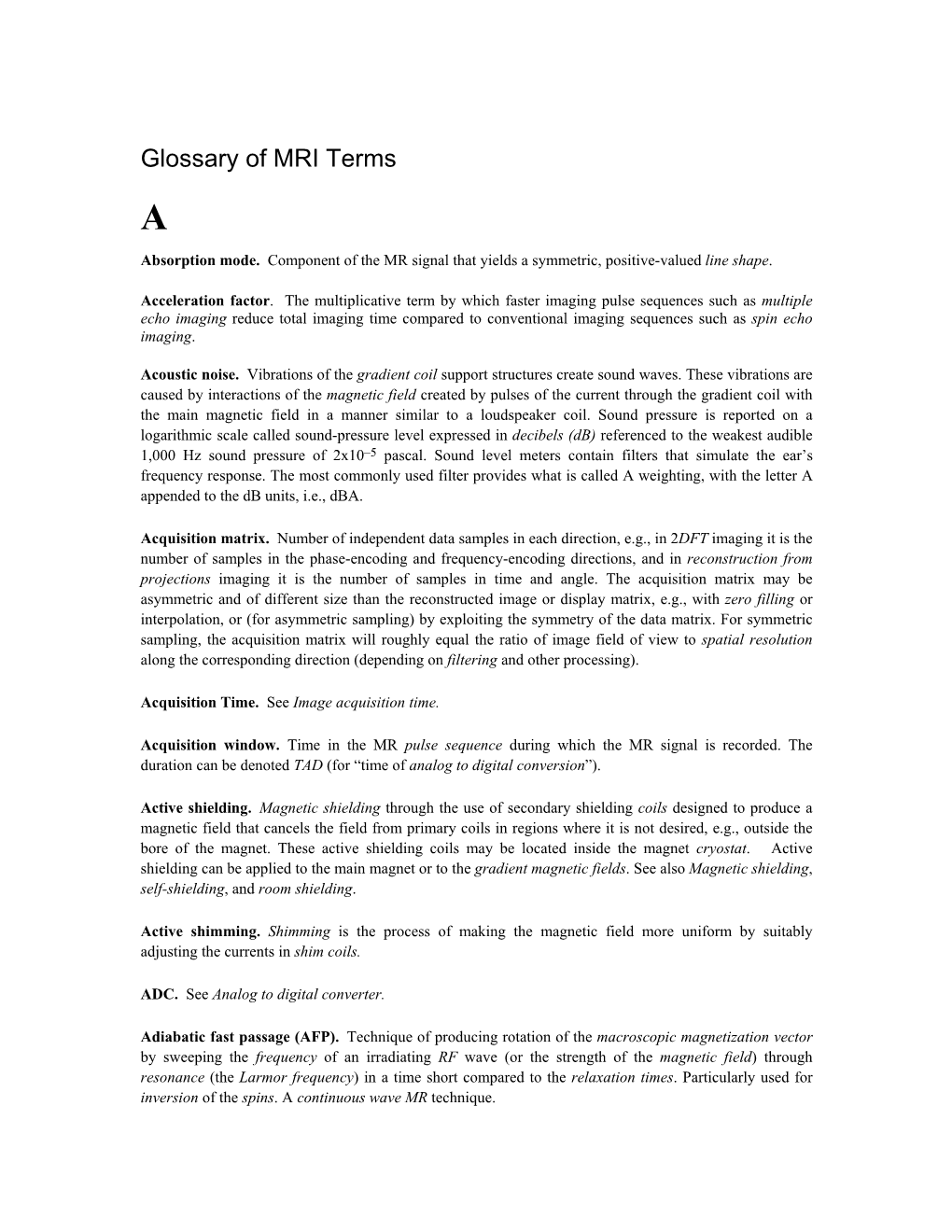 Glossary of MRI Terms A