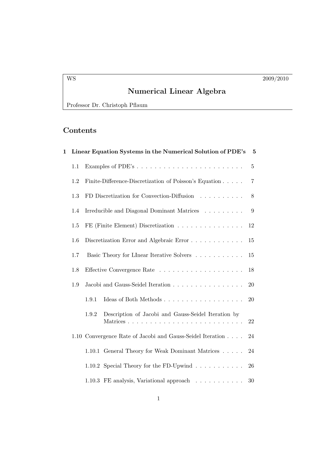 Numerical Linear Algebra Contents
