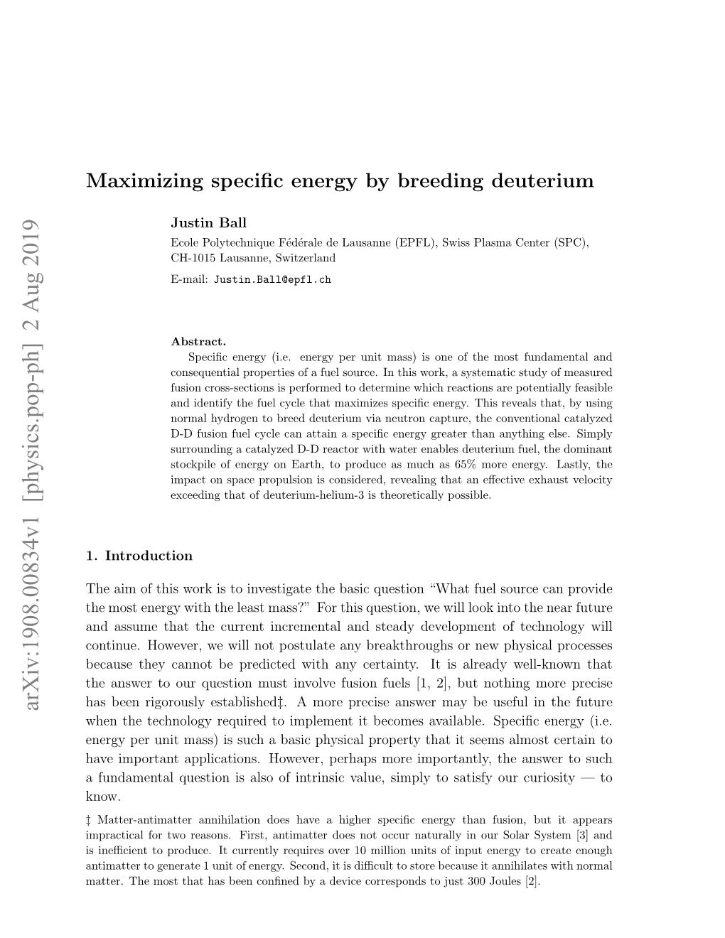 Maximizing Specific Energy by Breeding Deuterium