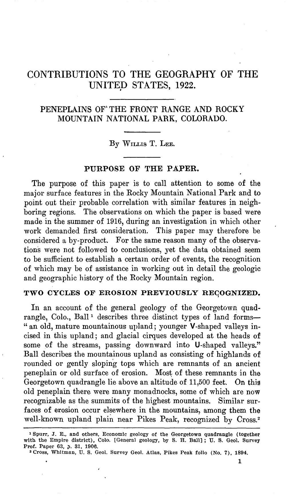 Contributions to the Geography of the United States, 1922