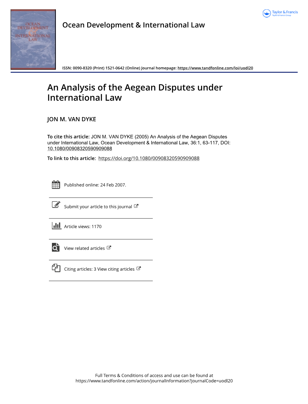 An Analysis of the Aegean Disputes Under International Law