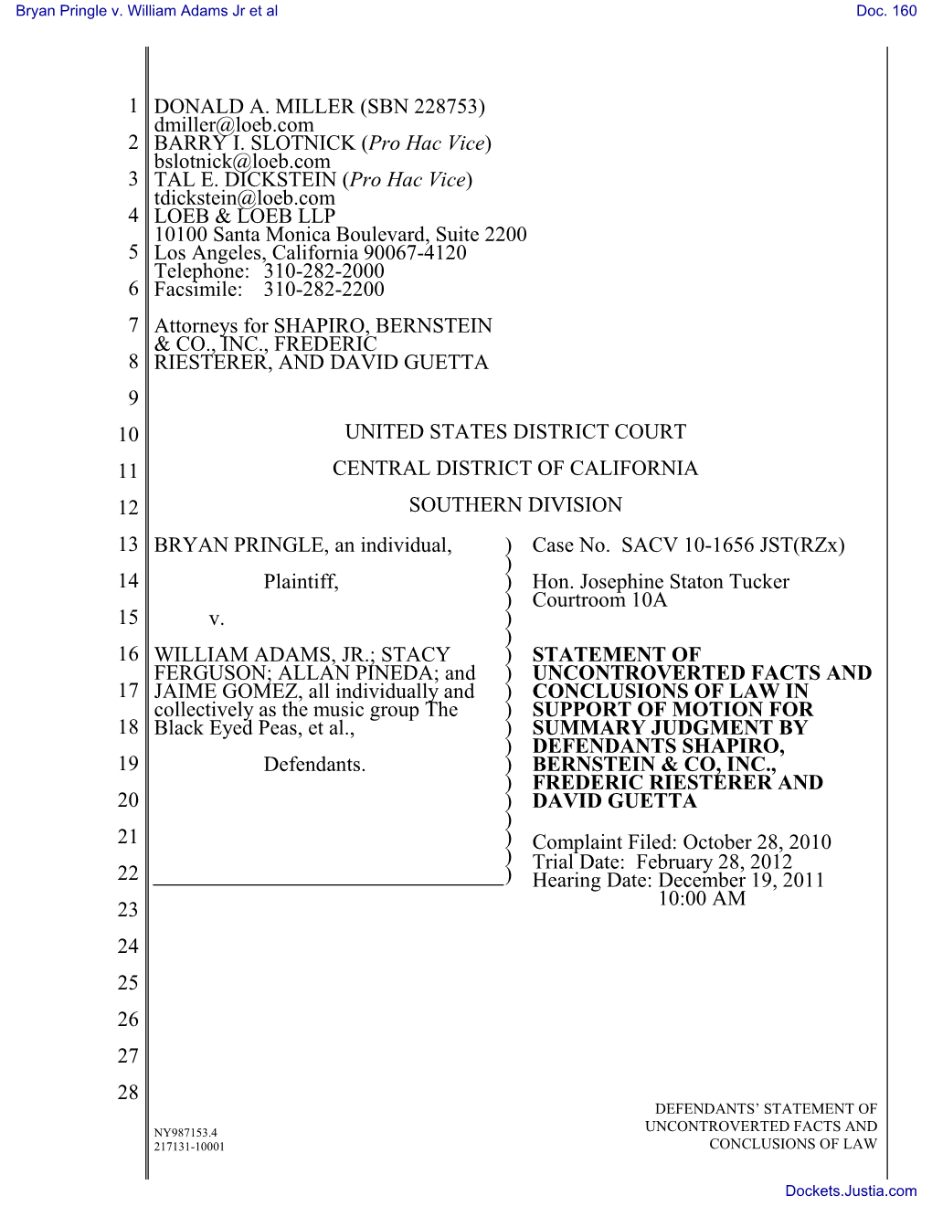 Statement of Uncontroverted Facts and Conclusions of Law in Support of Their 6 Motion for Summary Judgment