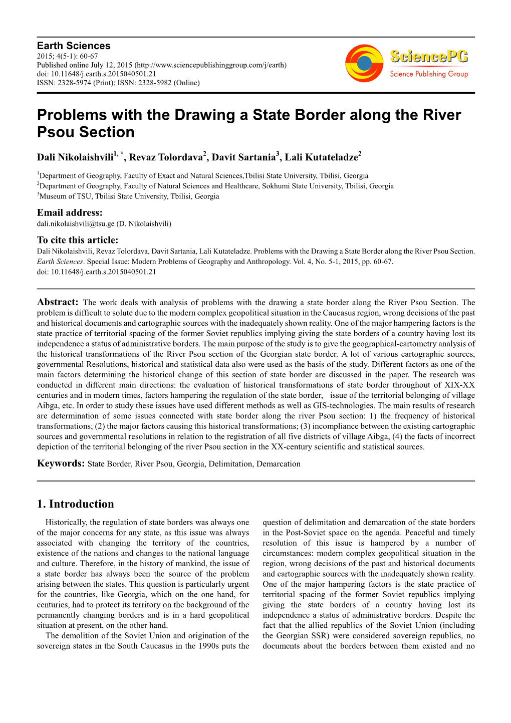 Problems with the Drawing a State Border Along the River Psou Section