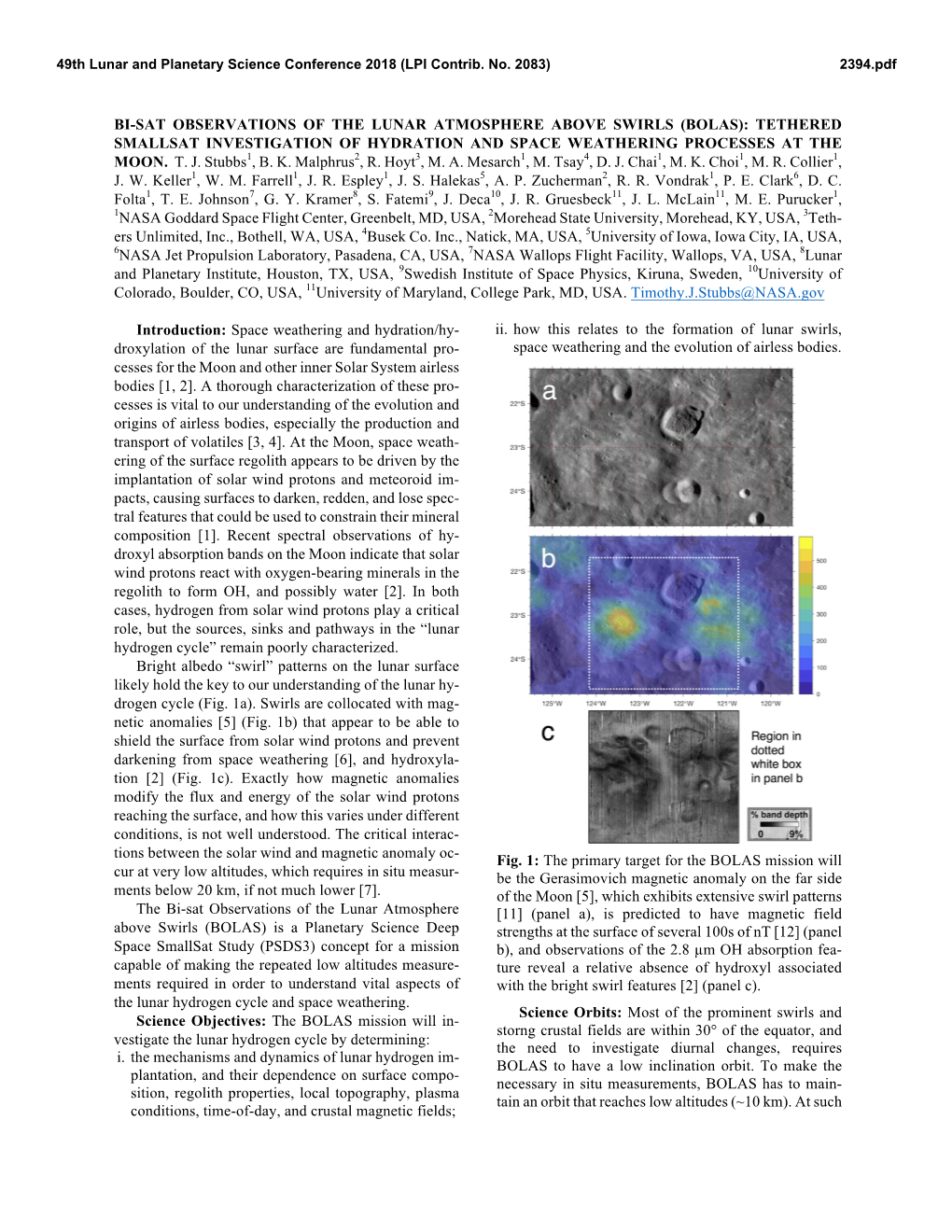 Bi-Sat Observations of the Lunar Atmosphere Above Swirls (Bolas): Tethered Smallsat Investigation of Hydration and Space Weathering Processes at the Moon