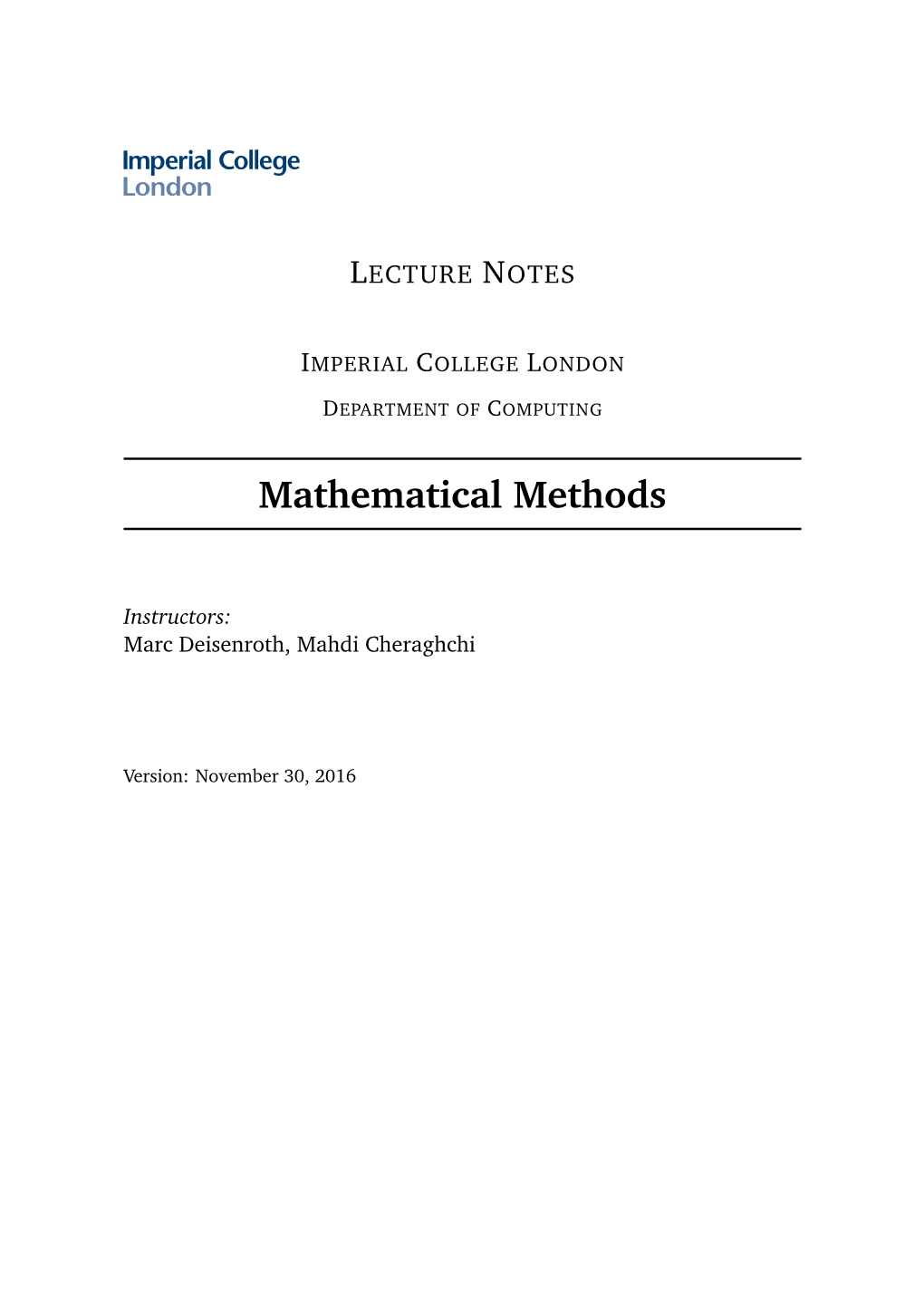 Lecture Notes: Mathematical Methods