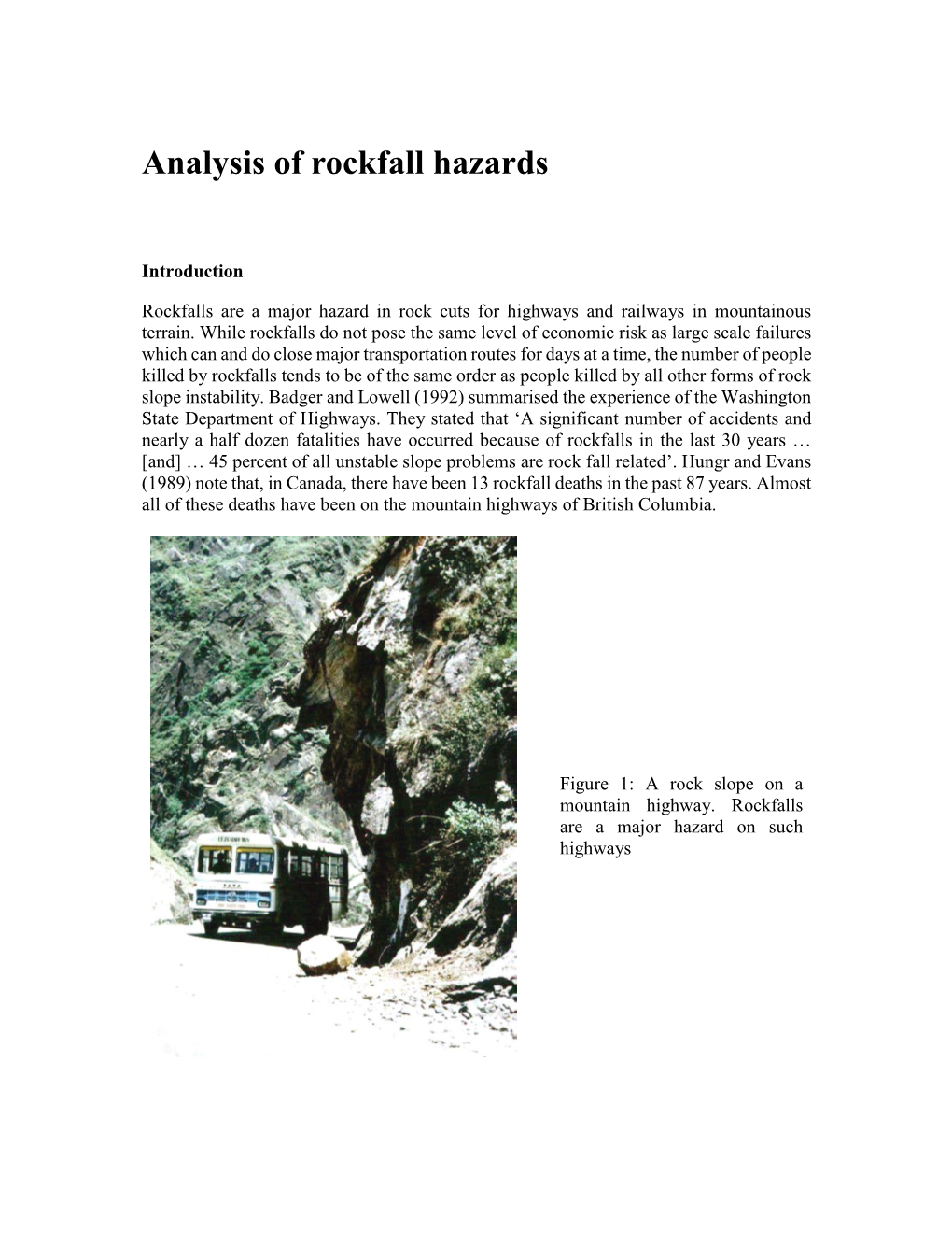 Analysis of Rockfall Hazards