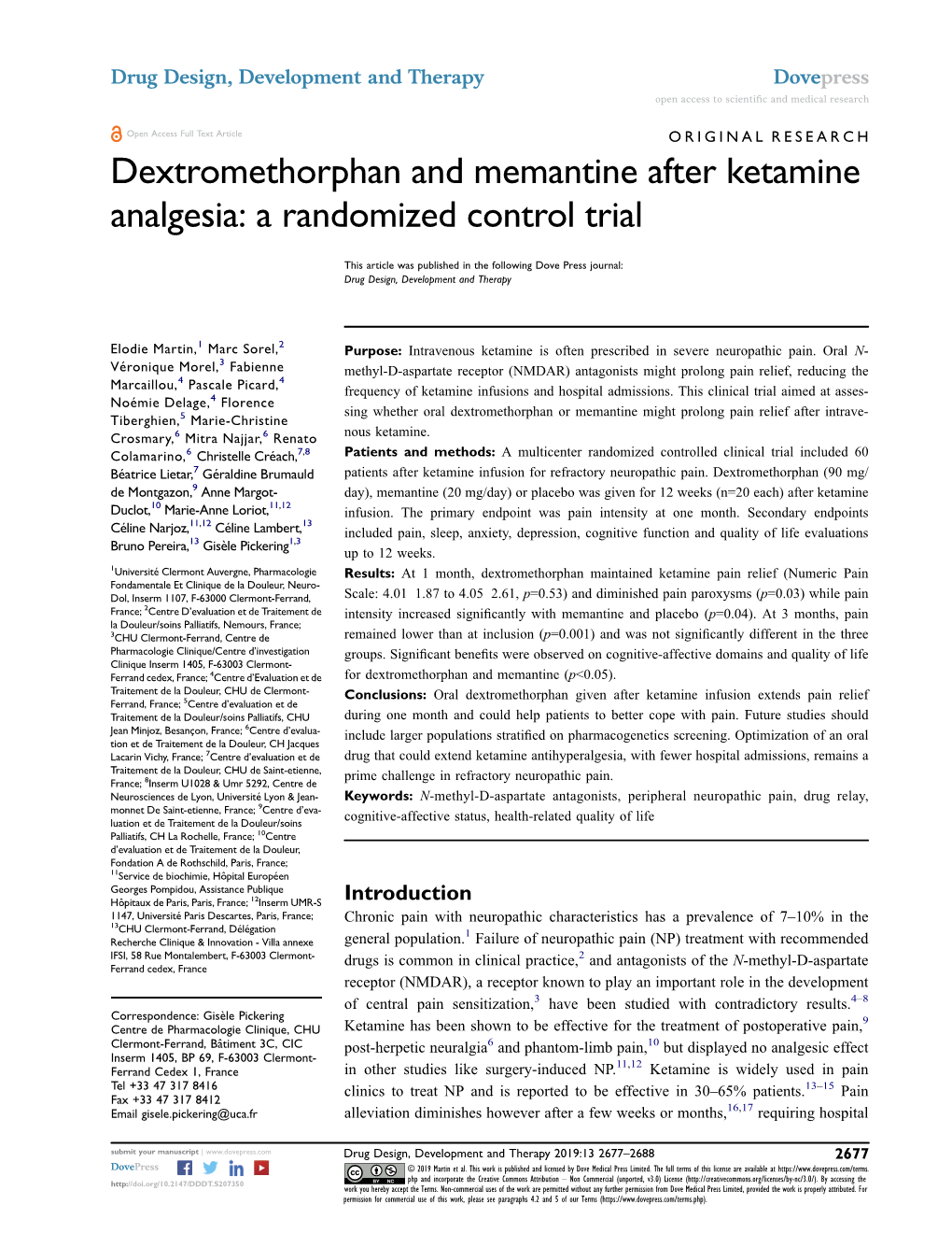 Dextromethorphan and Memantine After Ketamine Analgesia: a Randomized Control Trial