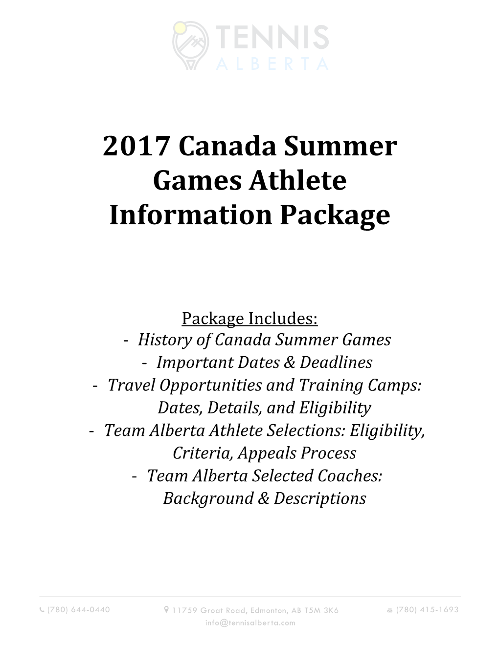 2017 Canada Summer Games Athlete Information Package