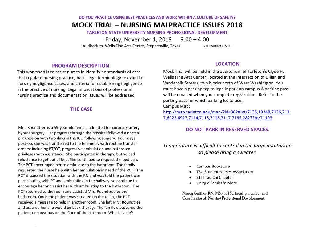 Mock Trial – Nursing Malpractice Issues 2018