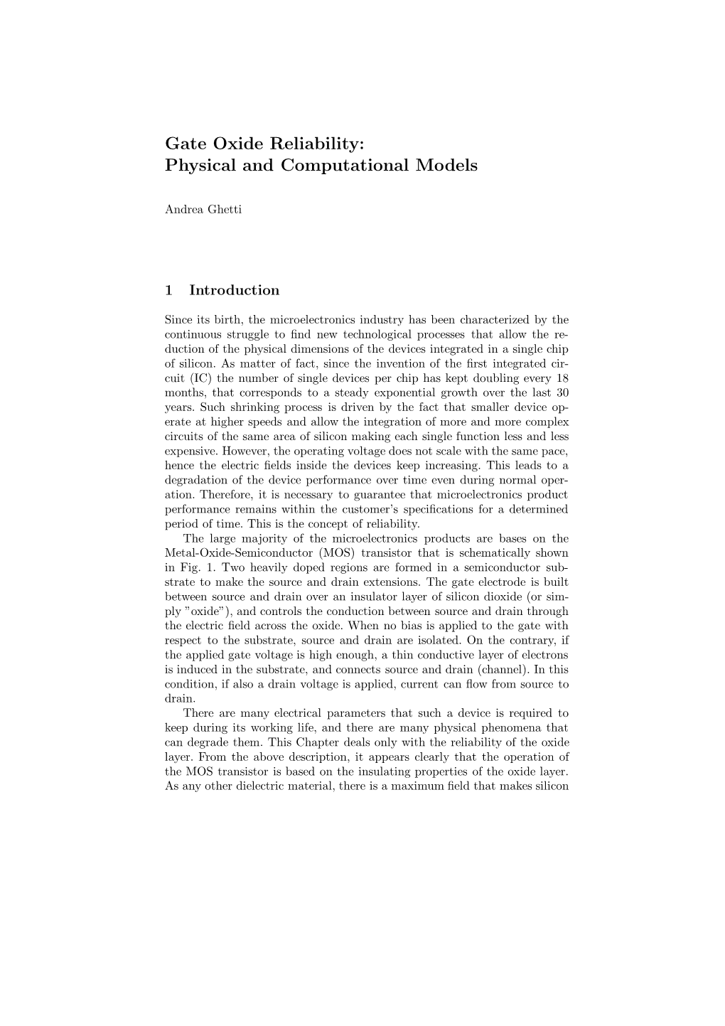 Gate Oxide Reliability: Physical and Computational Models