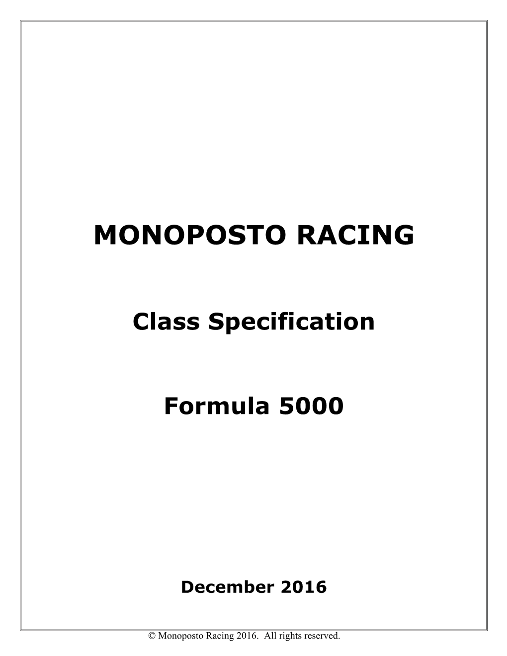 Formula 5000 Class Specification