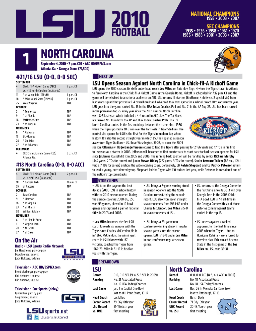 Game 1 Notes Vs. North Carolina