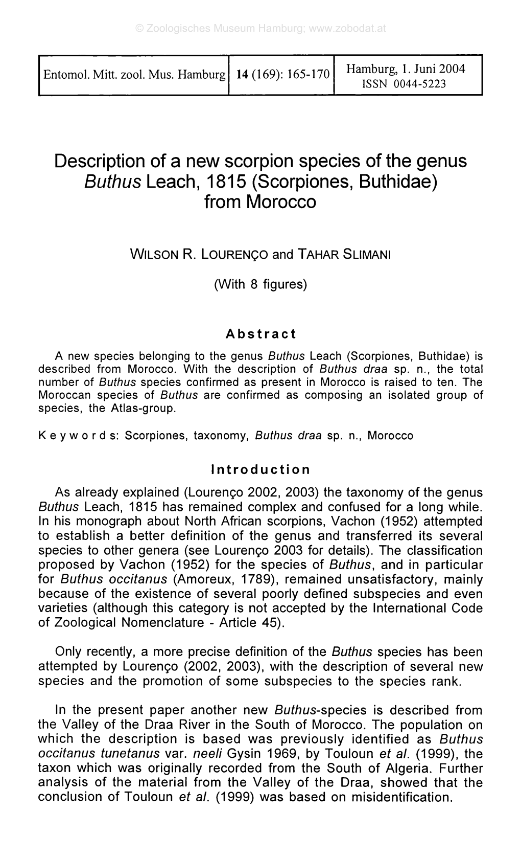 Description of a New Scorpion Species of the Genus Buthus Leach, 1815 (Scorpiones, Buthidae) from Morocco