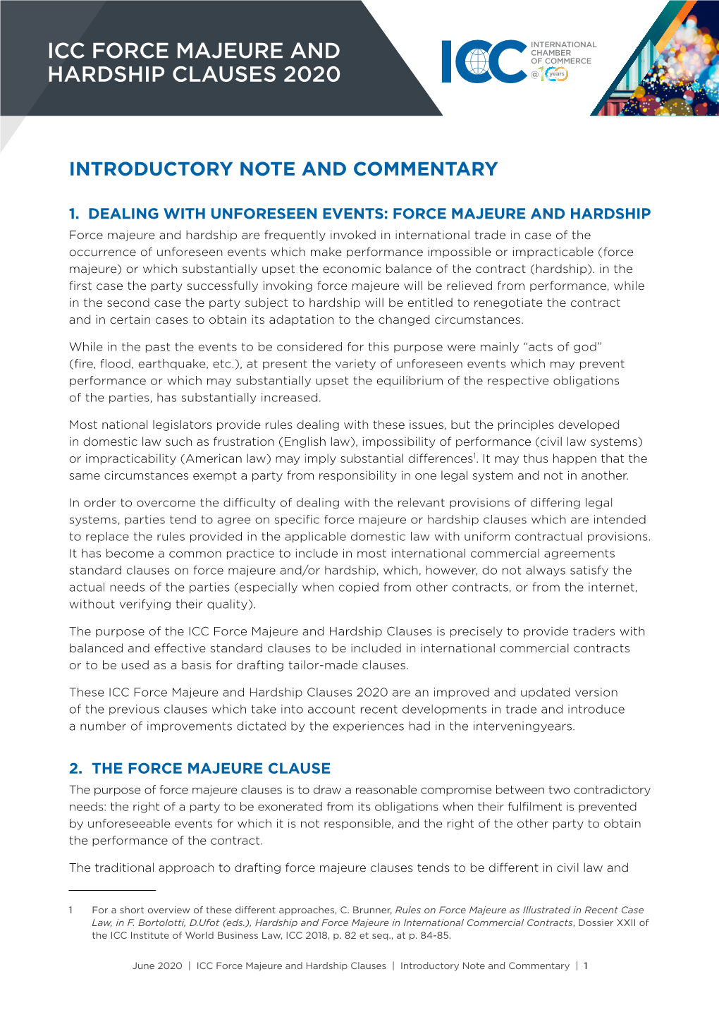 Download ICC Force Majeure and Hardship Clauses 2020