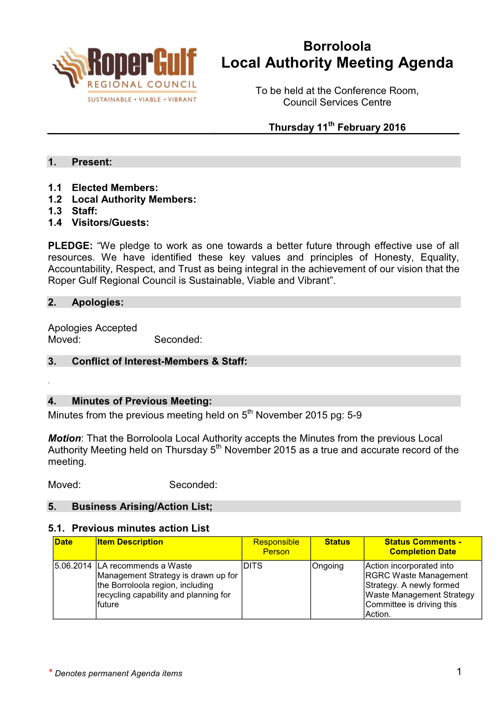 Local Authority Meeting Agenda