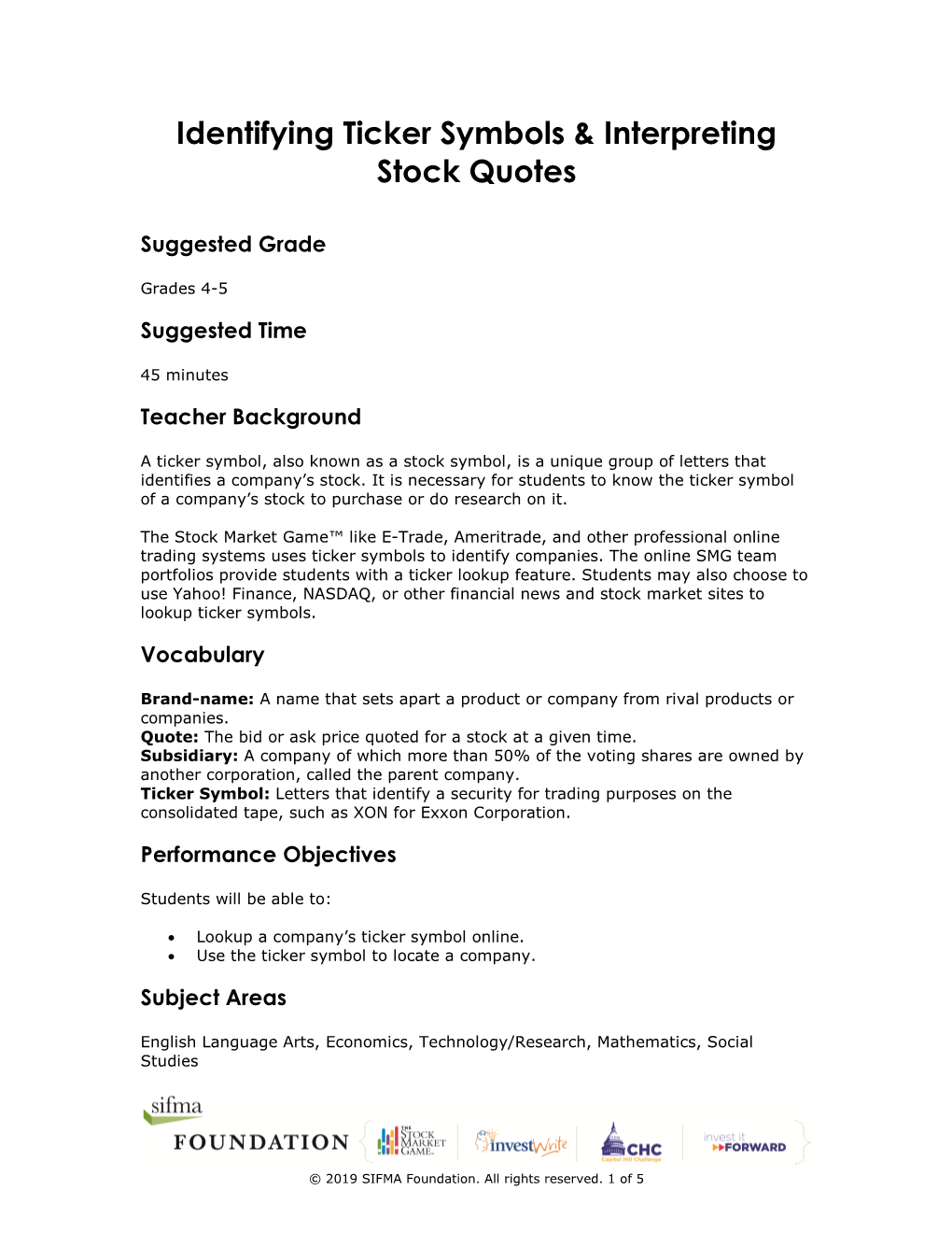 Identifying Ticker Symbols and Interpreting Stock Quotes