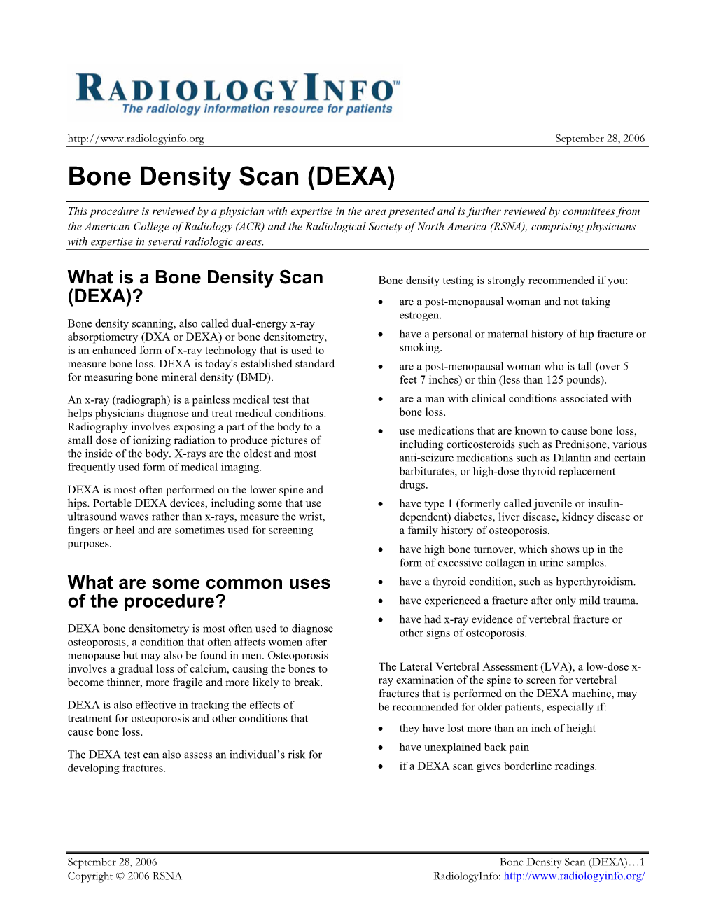 Bone Density Scan (DEXA)