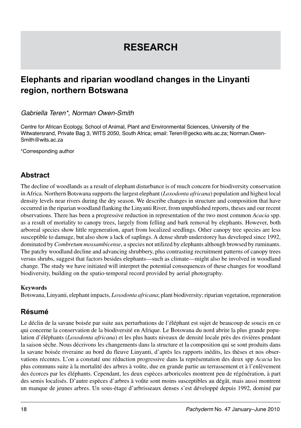 Elephants and Riparian Woodland Changes in the Linyanti Region, Northern Botswana