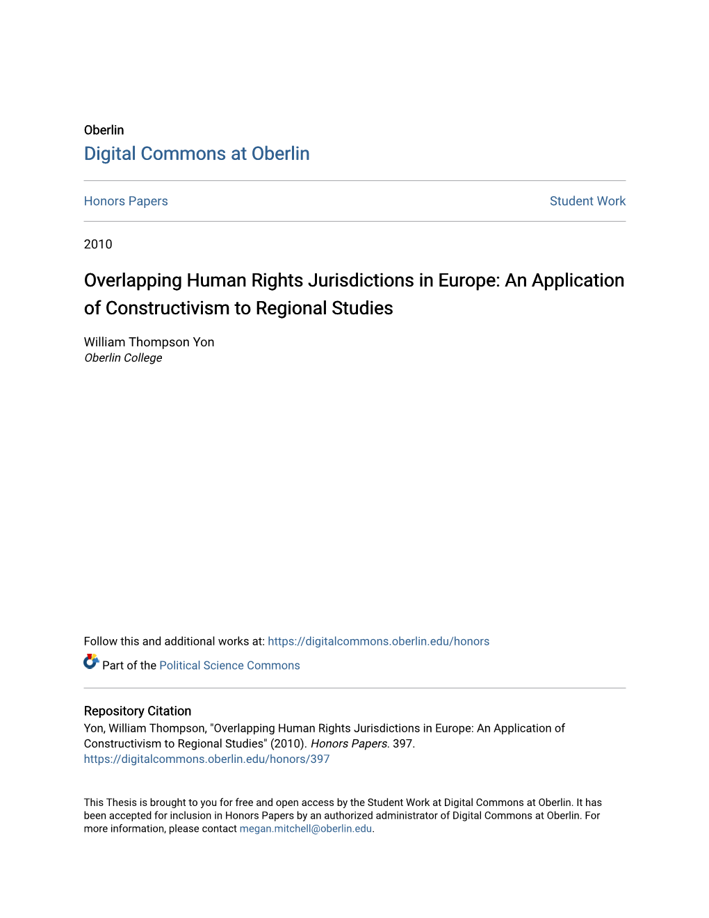 Overlapping Human Rights Jurisdictions in Europe: an Application of Constructivism to Regional Studies