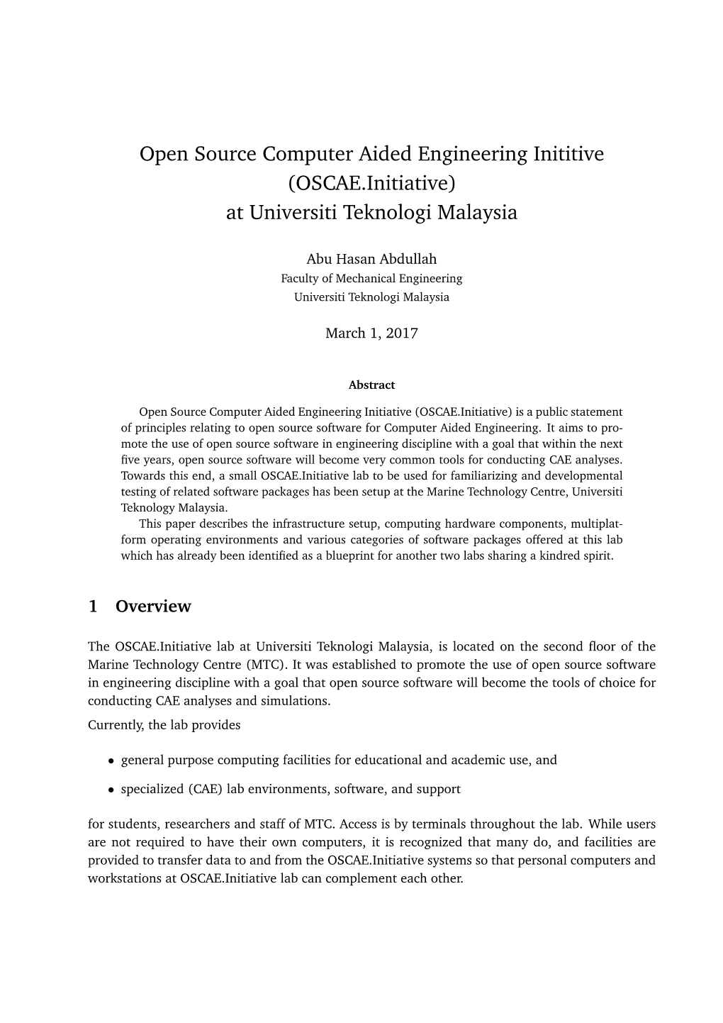 (OSCAE.Initiative) at Universiti Teknologi Malaysia