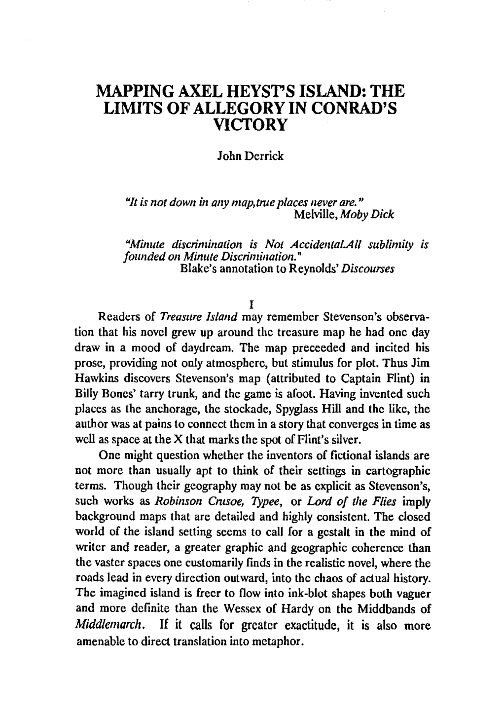 Mapping Axel Heyst's Island: the Limits of Allegory in Conrad's Victory