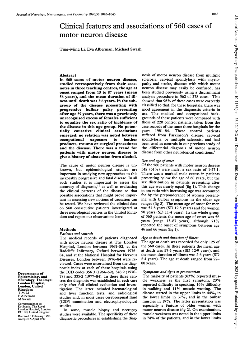 Clinical Featuresand Associations of 560 Cases Of