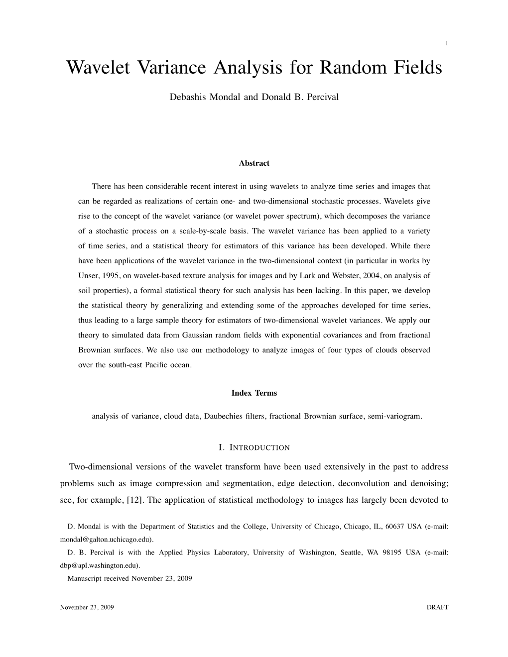 Wavelet Variance Analysis for Random Fields