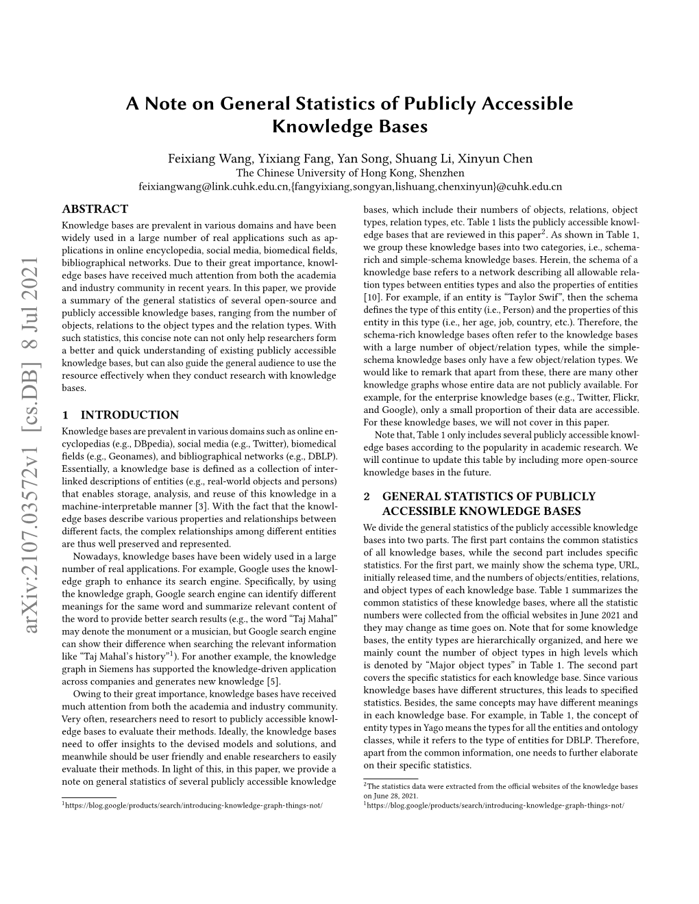 A Note on General Statistics of Publicly Accessible Knowledge Bases