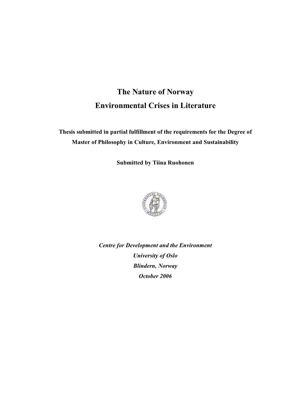 The Nature of Norway Environmental Crises in Literature