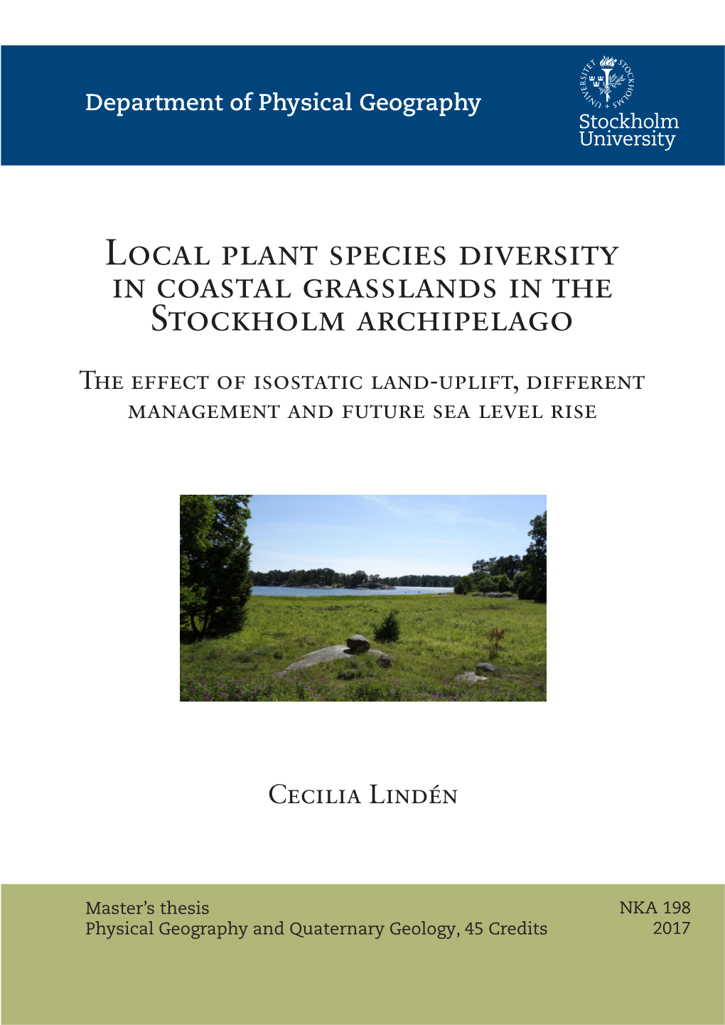 Local Plant Species Diversity in Coastal Grasslands in the Stockholm Archipelago