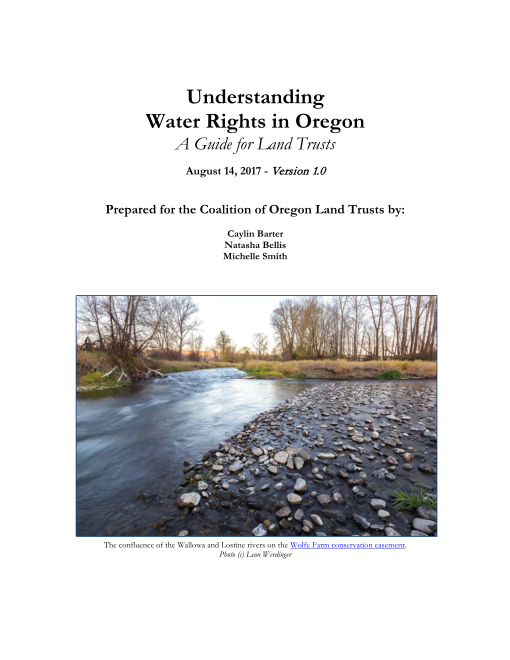 Understanding Water Rights in Oregon a Guide for Land Trusts