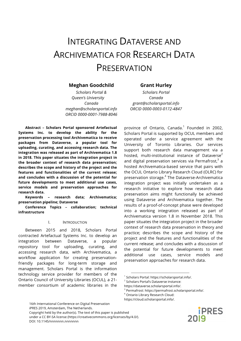 Integrating Dataverse and Archivematica for Research Data Preservation