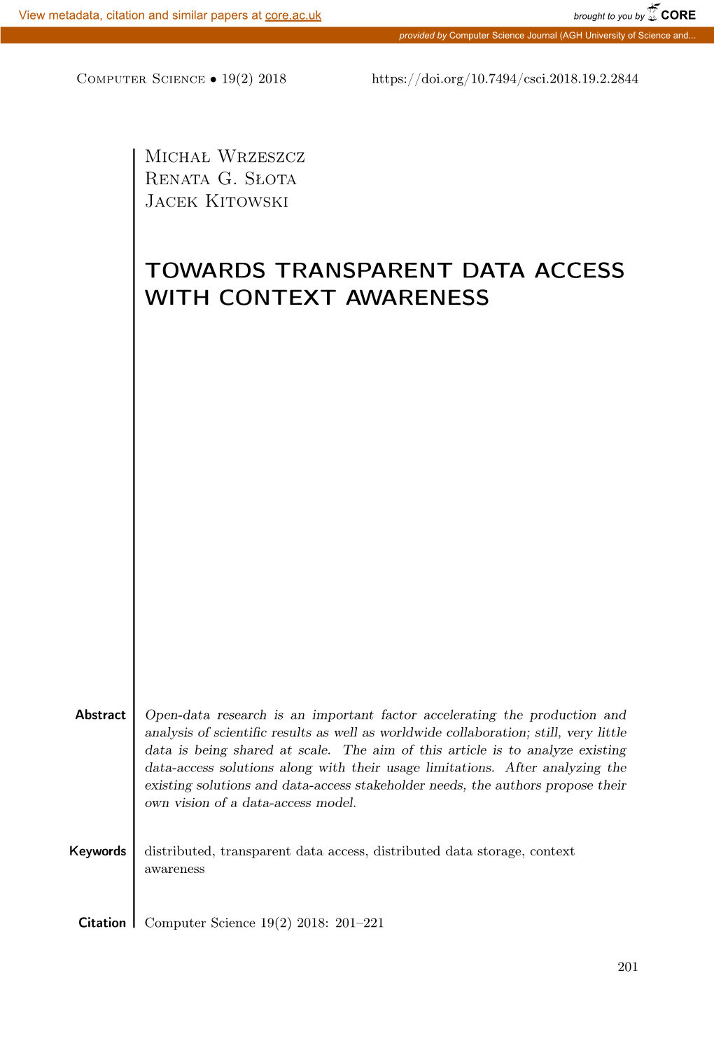 Towards Transparent Data Access with Context Awareness