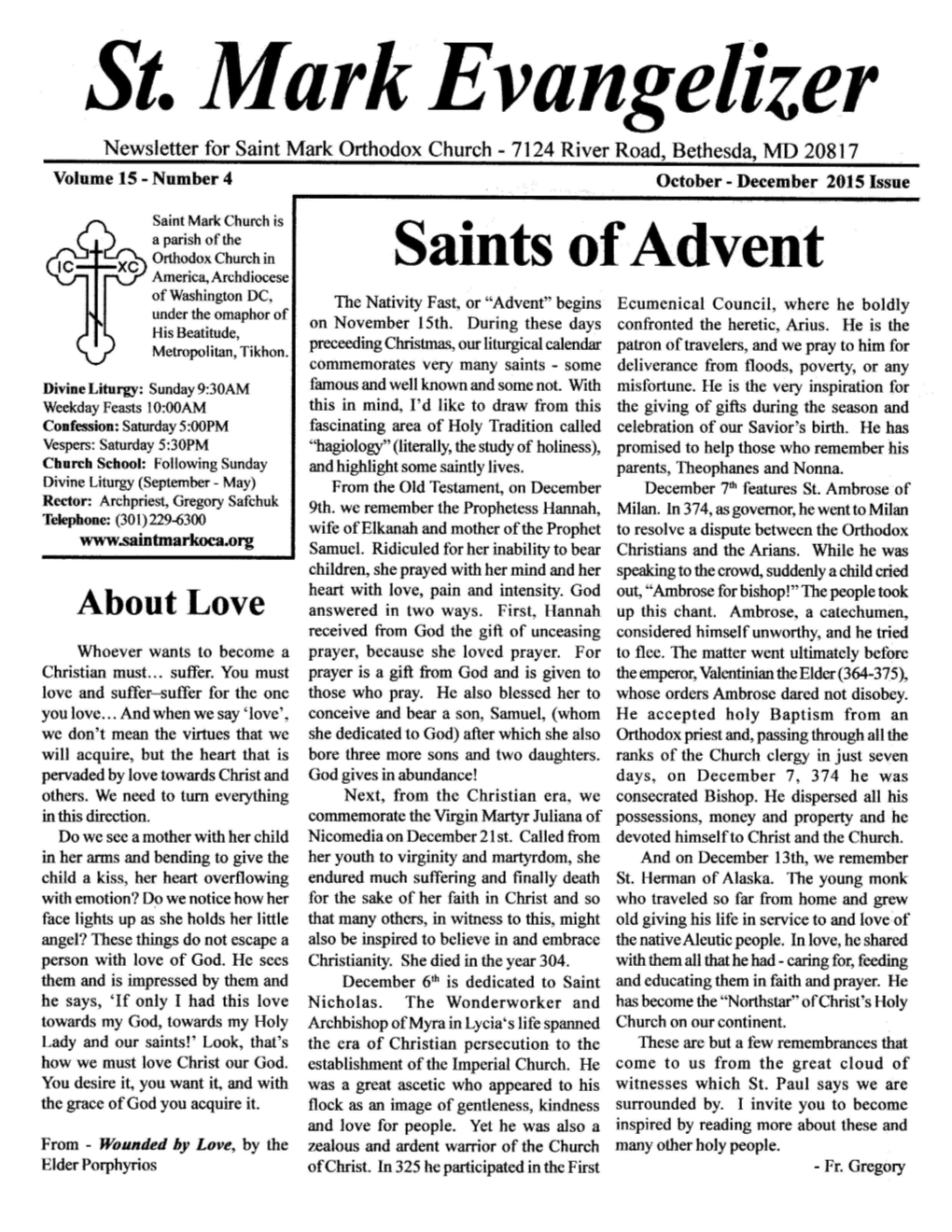 St. Mark Evangelizer Newsletter for St