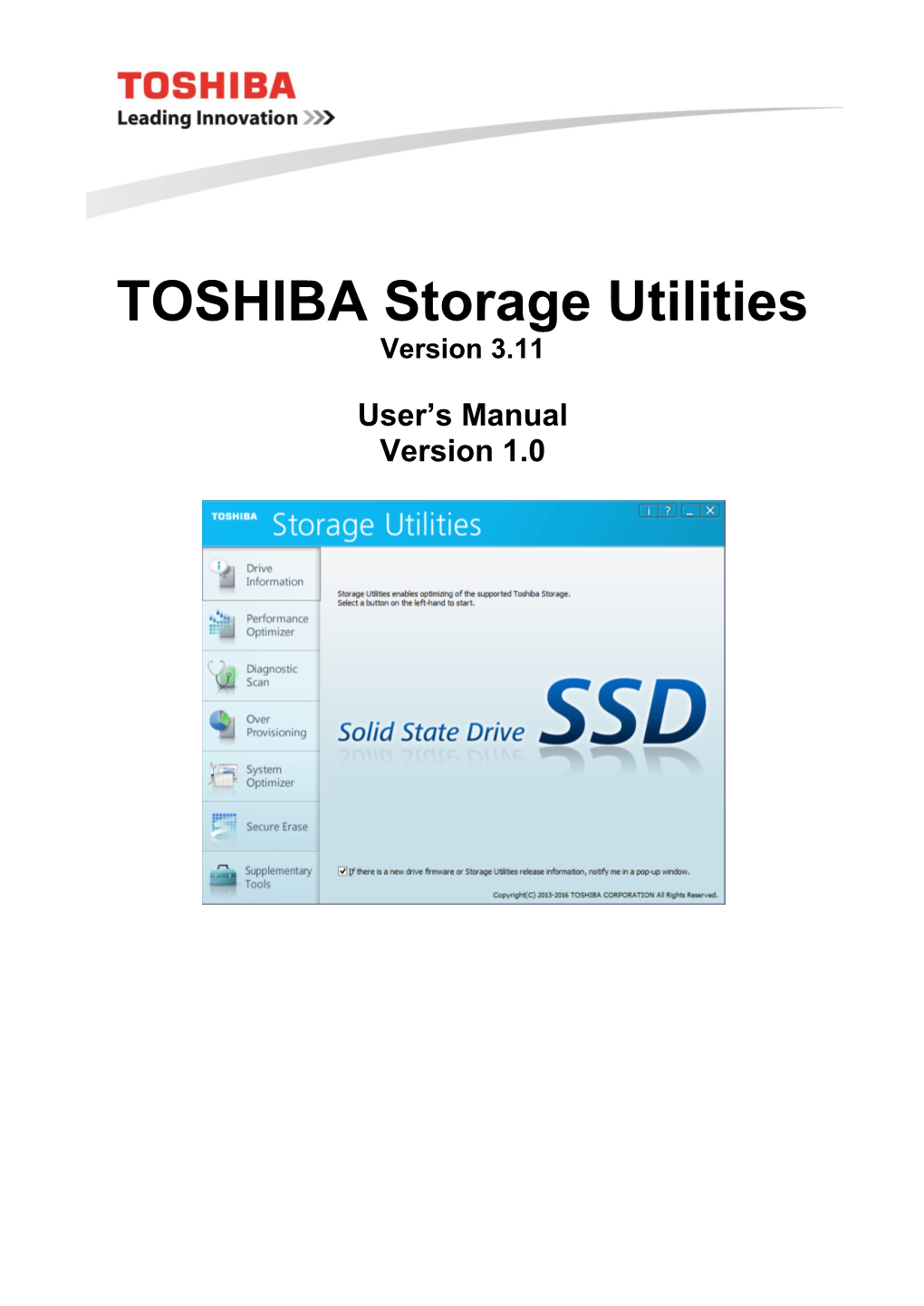 TOSHIBA Storage Utilities Version 3.11