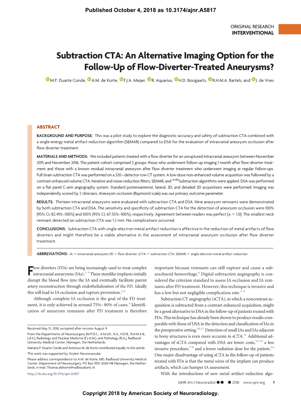 Subtraction CTA: an Alternative Imaging Option for the Follow-Up of Flow-Diverter-Treated Aneurysms?