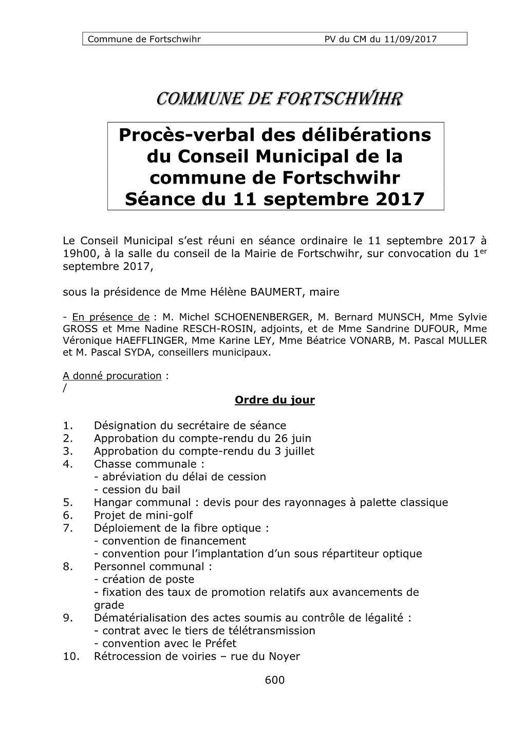 Compte-Rendu De La Réunion Du Conseil Municipal Du